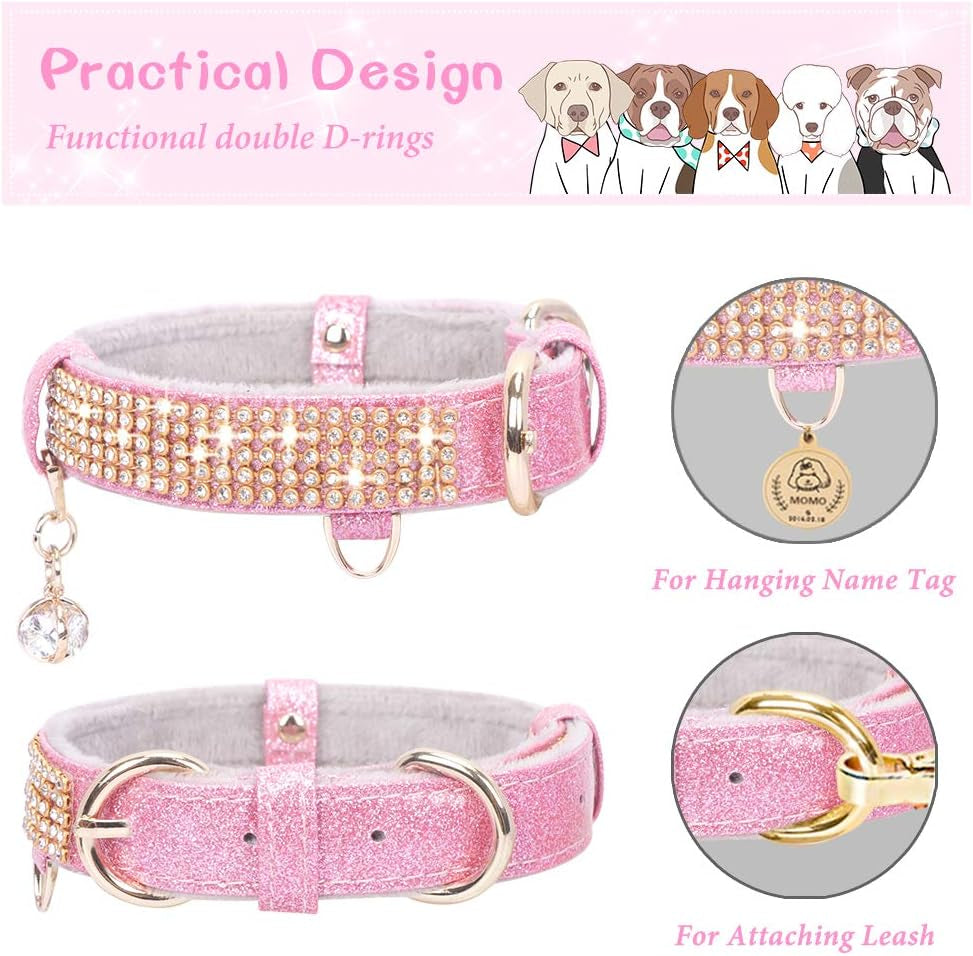 Cat Collar, Dog Collar, [Bling Rhinestones] Premium PU Leather with Pendant Adjustable Collars for Cat and Small to Medium Dog