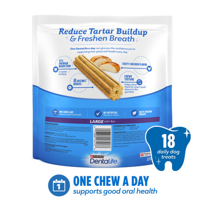 Purina  Daily Oral Care Chicken Flavor Large Breed Dog Dental Chews – 20.7 Oz Pouch (18Ct)